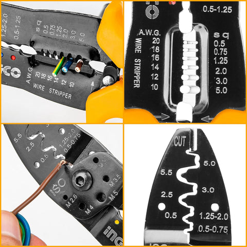 INGCO HWSP101 Wire Stripper, Electrical Pliers, Cable Stripper, Wire Cutter