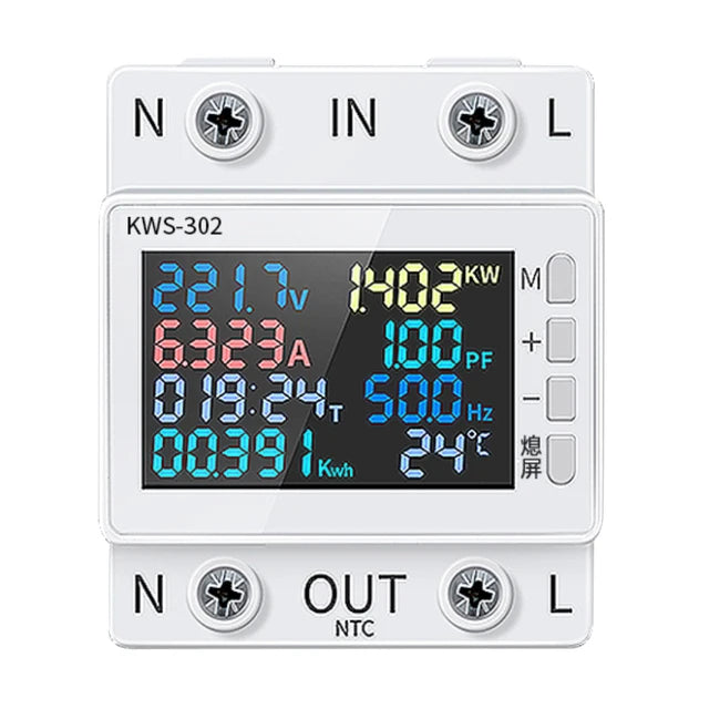 KWS-302 8in1 Power Meter Multi-function Digital Voltmeter Ammeter 170-300V 63A Power Factor Time Energy Voltage Current Monitor