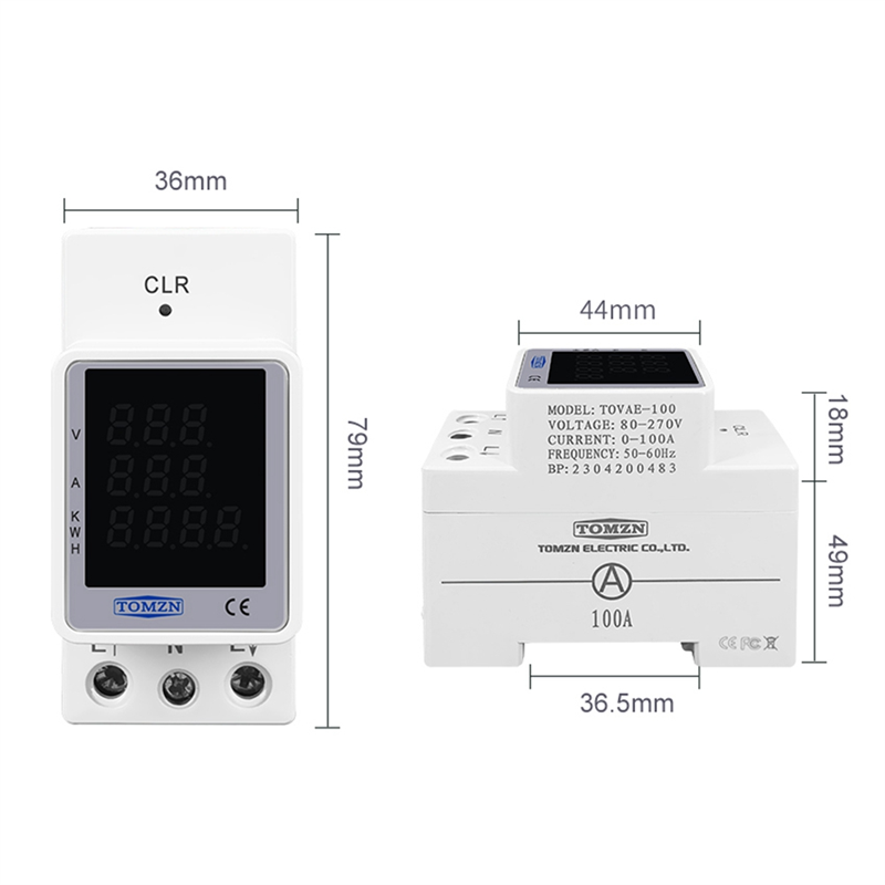 TOMZN 3in1 DIN RAIL AC MONITOR 220V 100A VOLTAGE CURRENT KWH ELECTRIC ENERGY METER