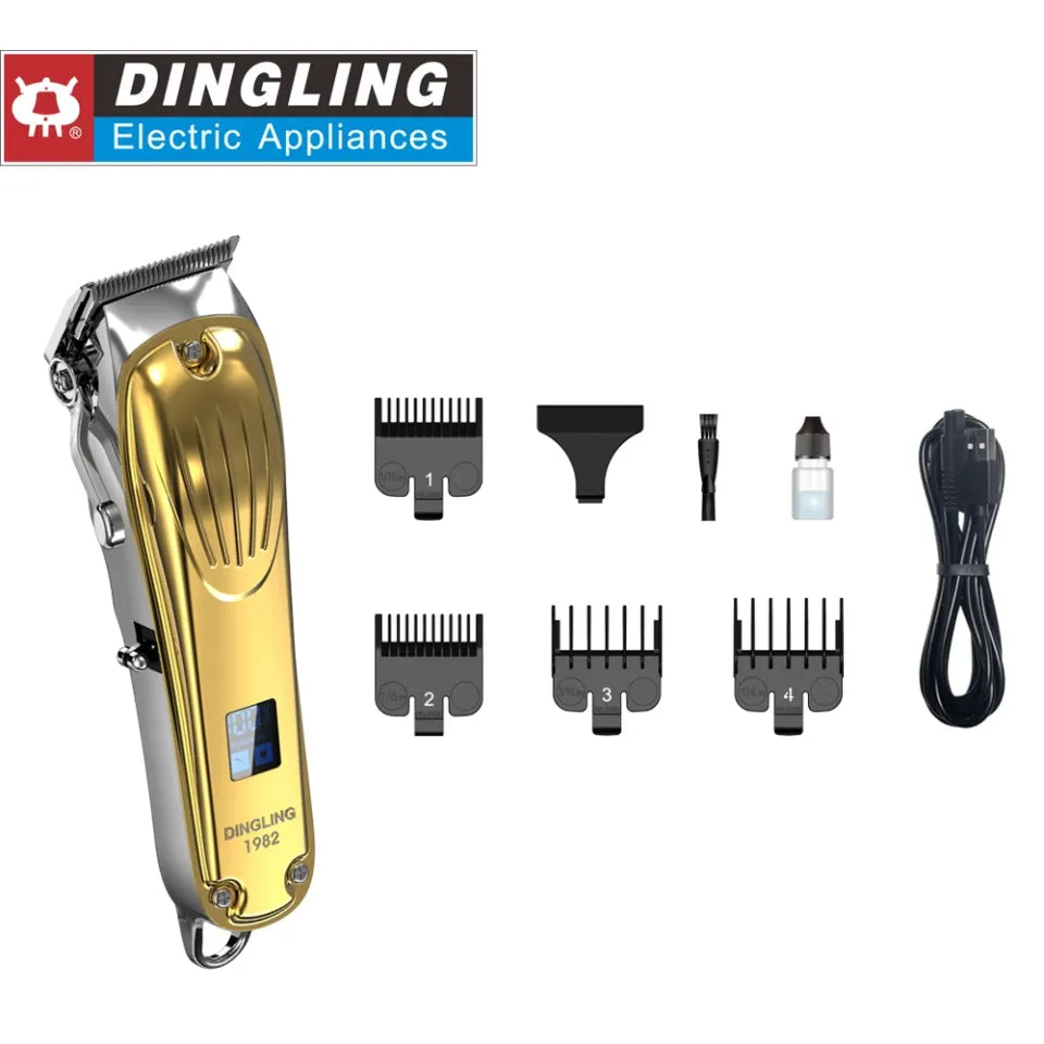 DINGLING 1982 Professional Electric All Metal Hair Clipper Powerful Cordless Hair Trimmer Men Silver Gold Haircut Machine Barber