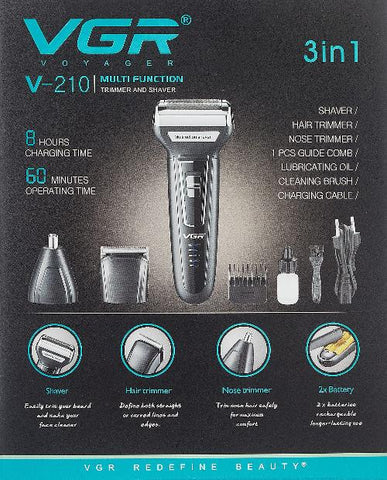 VGR  V-210 3 in 1 Original Multi Function Shaver & Trimmer Professional For Men-Portable Beard Trimmer Rechargeable Razor Men's Shaving Machine