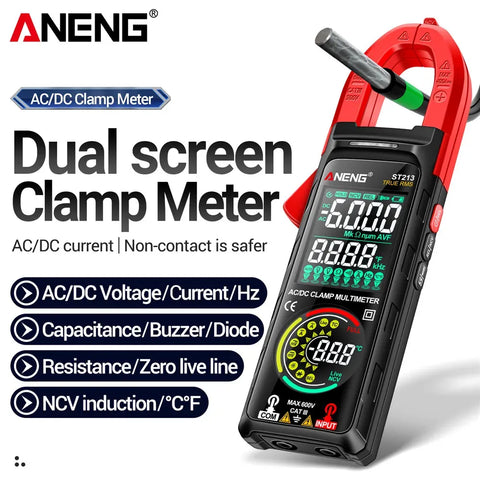 ANENG ST213 Digital Clamp Meter DC/AC Current 6000 Counts 400A Amp Multimeter Large Color Screen Voltage Tester Car Hz NCV Ohm