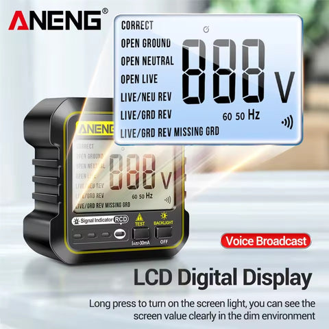 ANENG AC10+ Socket Tester RCD Electroscope 220V Digital Receptacle Detector Smart Voice Broadcast LCD Display EU Plug