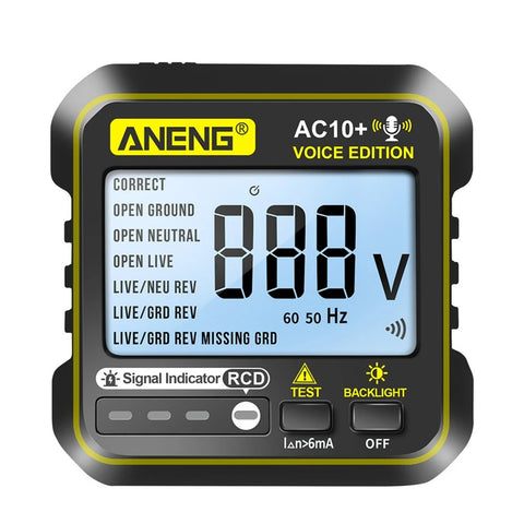 ANENG AC10+ Socket Tester RCD Electroscope 220V Digital Receptacle Detector Smart Voice Broadcast LCD Display EU Plug