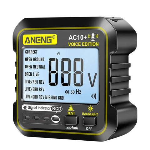 ANENG AC10+ Socket Tester RCD Electroscope 220V Digital Receptacle Detector Smart Voice Broadcast LCD Display EU Plug