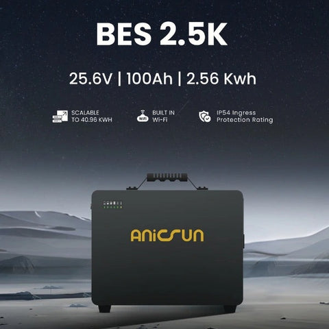 Anicsun BES 2.5K Lithium Battery 25.6V 100Ah (2.56kWh) | IP54 Solar Battery with 1–16 Parallel Support