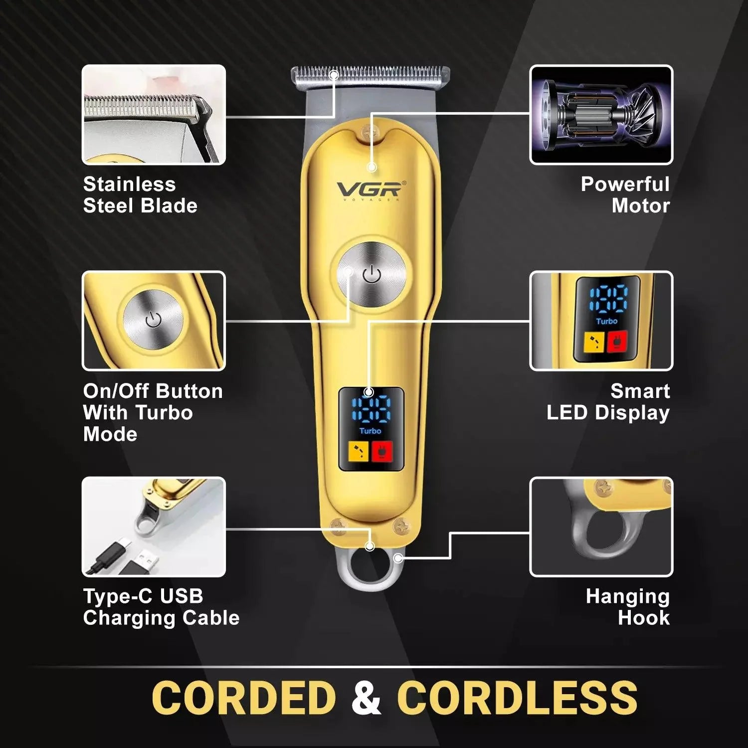 VGR V-290 Hair Clipper Cordless USB Rechargeable Hair Trimmer