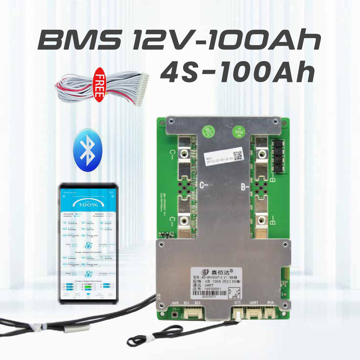 JBD 12V 100Ah BMS for 4 Cells Lithium Battery Pack Without Communicaiton