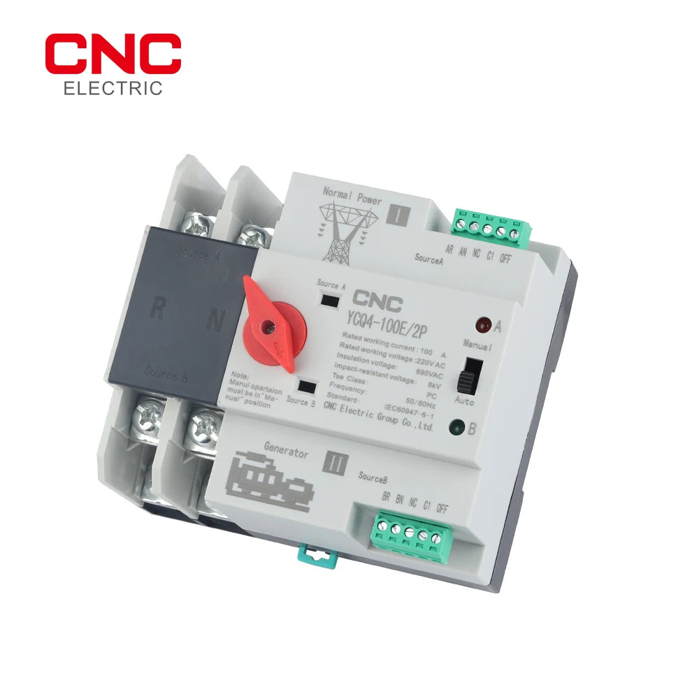 CNC Din Rail 2P ATS Dual Power Automatic Transfer Switch Electrical Selector Switches Uninterrupted Power  100A