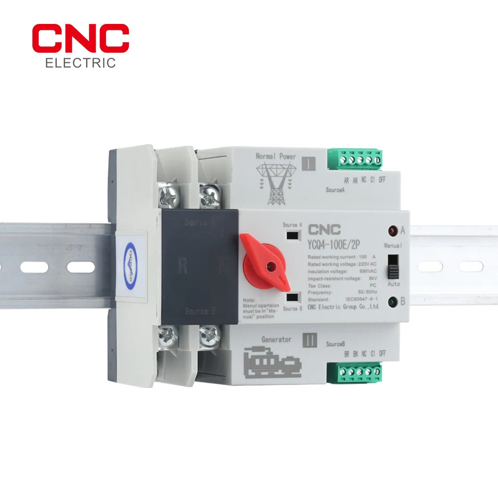 CNC Din Rail 2P ATS Dual Power Automatic Transfer Switch Electrical Selector Switches Uninterrupted Power  100A