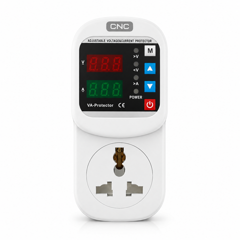 CNC Digital Voltage & Current Protector Socket 16A | Adjustable Over & Under Voltage Protection | AC 80V-300