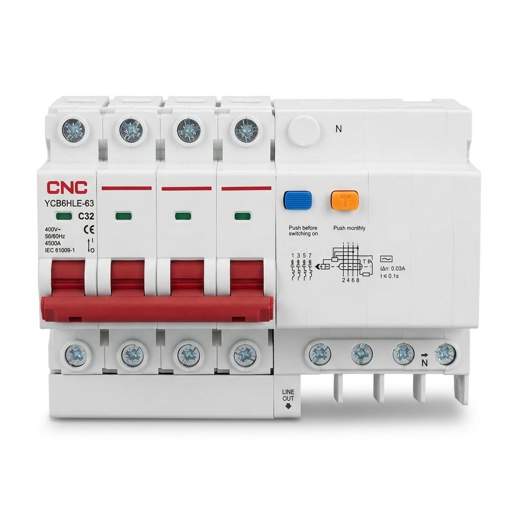 CNC RCBO YCB6HLE-63 4P+N RCCB Circuit Breaker