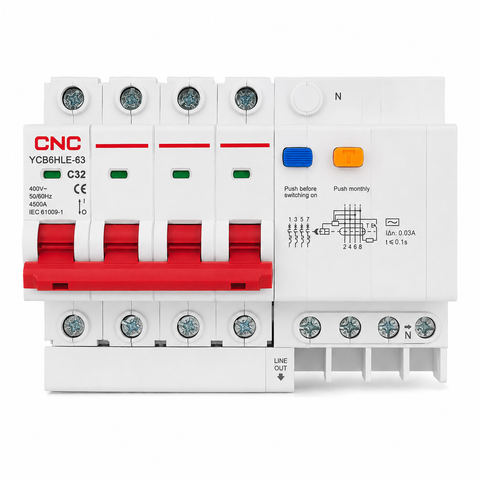 CNC RCBO YCB6HLE-63 4P+N RCCB Circuit Breaker