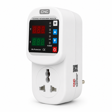 CNC Digital Voltage & Current Protector Socket 16A | Adjustable Over & Under Voltage Protection | AC 80V-300