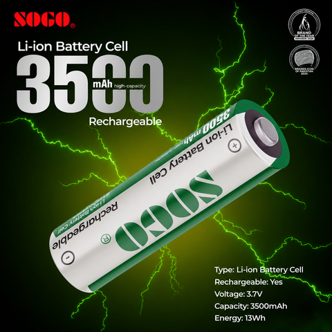 SOGO 18650 3.7V 3500mAh Rechargeable Lithium Battery Cell | Button Top | High Capacity Long-Lasting Power (Pack of 2)
