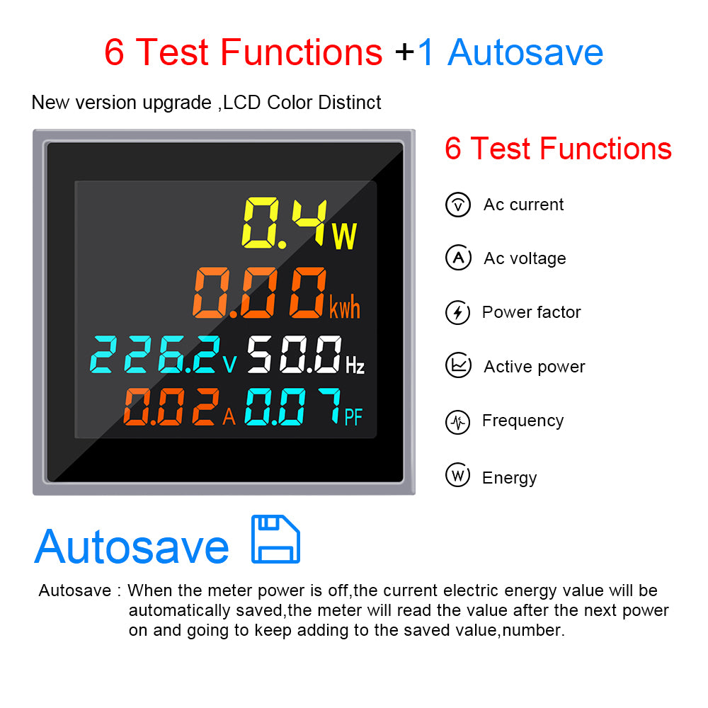 MORA Multi Function Digital Meter 6 in 1 AC 50-300V Voltmeter Ammeter LCD Display Voltage KWH Power Energy Meter