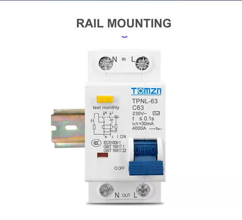 Tomzn TPNL63 C63 RCBO Amp Residual Current Circuit breaker with Current Leakage protection