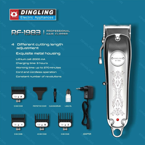 DINGLING RF-1983 Professional Hair Clipper & Trimmer – Cordless Rechargeable Barber Tool for Men