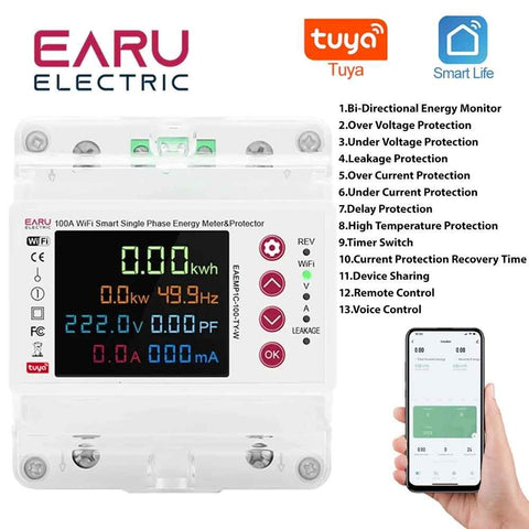 EARU 14in1 100A Bidirectional WIFI Smart Meter with Monitoring and Protection