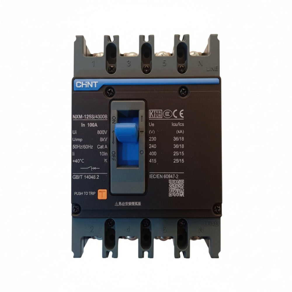 CHINT 4P AC 100A MCCB | Three Phase 4 Pole Circuit Breaker – Overload & Short Circuit Protection