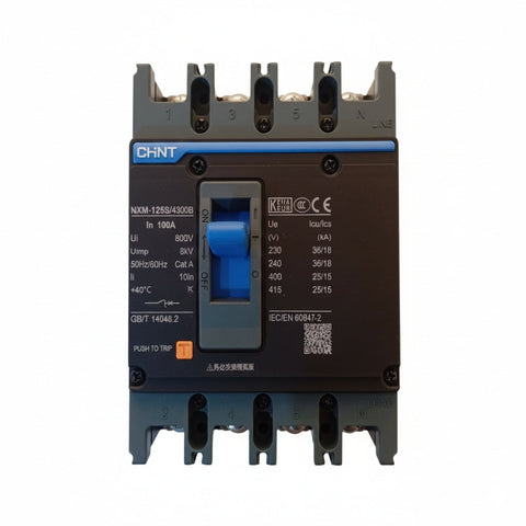 CHINT 4P AC 100A MCCB | Three Phase 4 Pole Circuit Breaker – Overload & Short Circuit Protection