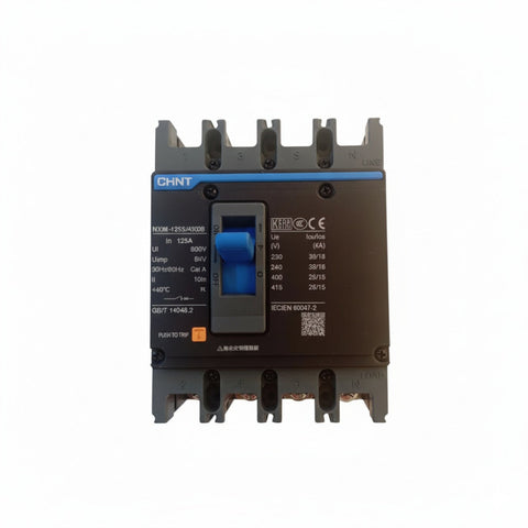 CHINT 4P AC 125A MCCB | Three Phase 4 Pole Circuit Breaker – Reliable Overload & Short Circuit Protection