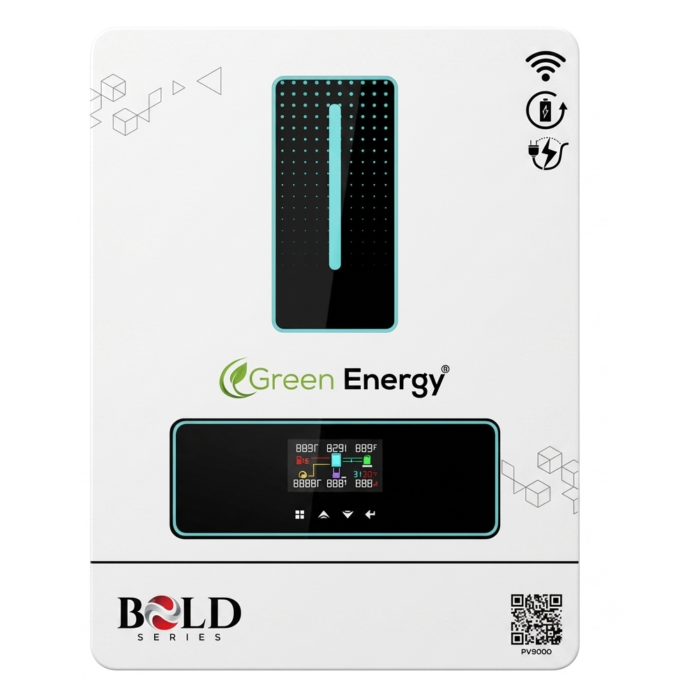 Green Energy Bold Series 6.2KW PV9000 Solar Inverter | 48V Hybrid On/Off Grid Pure Sine Wave with MPPT, WiFi & Dual Output