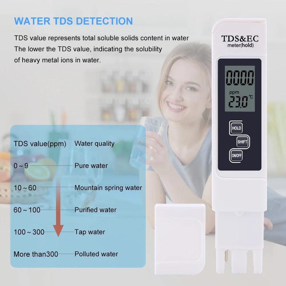 Digital TDS EC Water Tester Meter – 3-in-1 TDS, EC & Temperature Pen