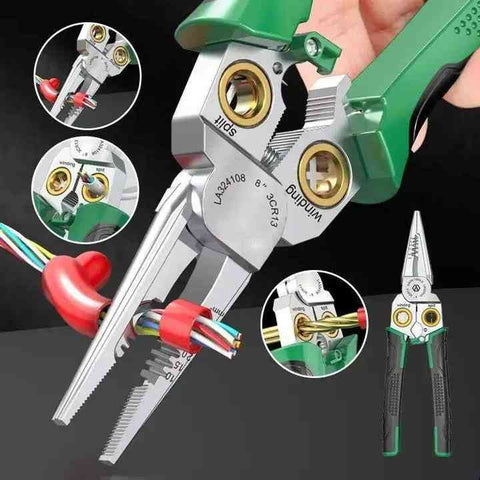 Multi-Functional 8-in-1 Stainless Steel Needle Nose Pliers – Wire Stripping, Cutting, and More