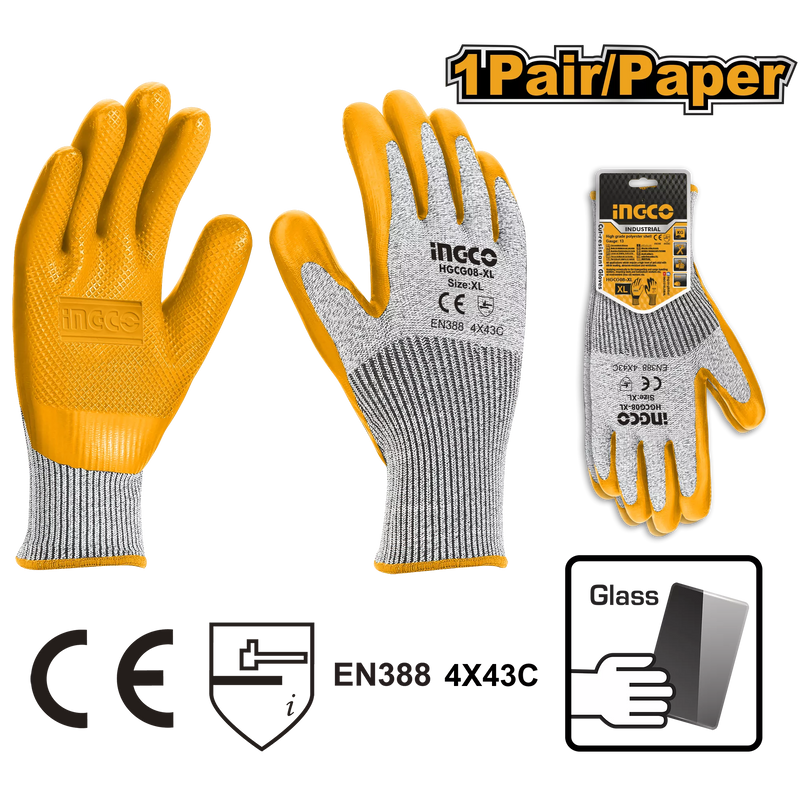 INGCO HGCG08-XL Cut-Resistant Gloves XL HIGH Grade polyester shell