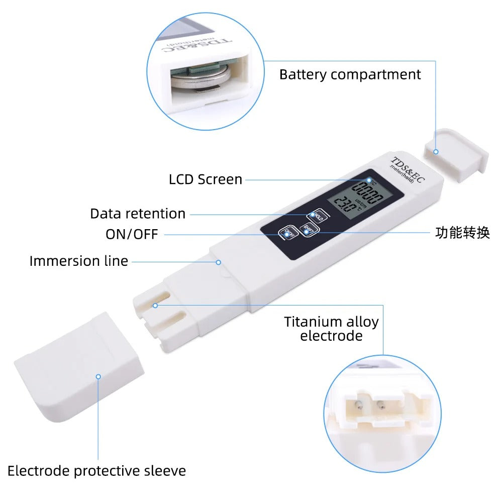 Digital TDS EC Water Tester Meter – 3-in-1 TDS, EC & Temperature Pen