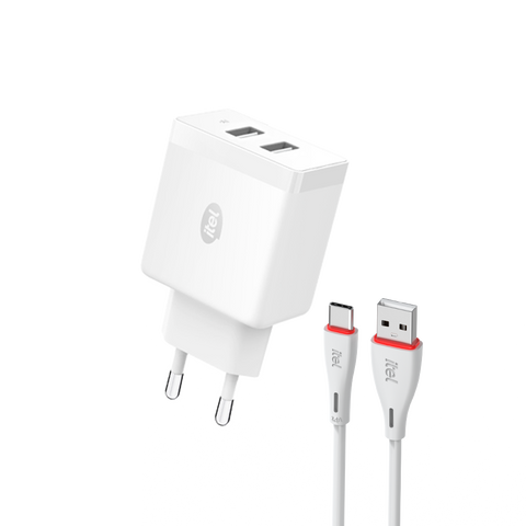 itel 125EC Dual USB-A 12W Fast Charger | EU/UK Plug | Fast Charging Cable