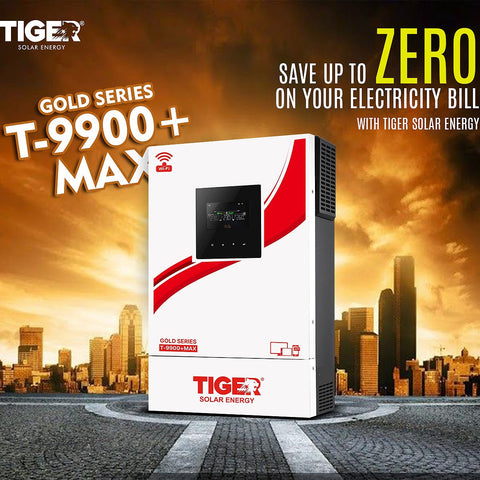 Tiger T-9900+ Max Gold Series 7kW Hybrid Solar Inverter With 9900W PV | Built-in WiFi | Dual Output | BMS Port