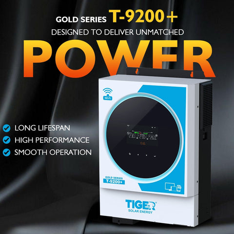 Tiger T-9200+ Gold Series 6kW Hybrid Solar Inverter With 9200W PV | Dual Output | Built-in WiFi | Pure Sine Wave | BMS Port