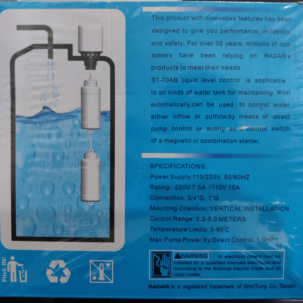 RADAR ST 70AB automatic level control switch, Float switch