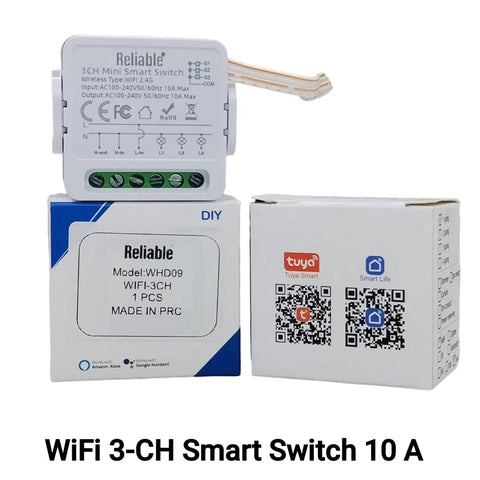 Reliable Electric 3 Channel WiFi Smart Switch 10A-16A | Tuya Smart Mini 3 Gang AC Relay Switch
