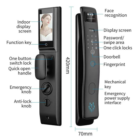 Reliable Electric 3D Face Smart Door Lock with Camera | Video Calling | Fingerprint