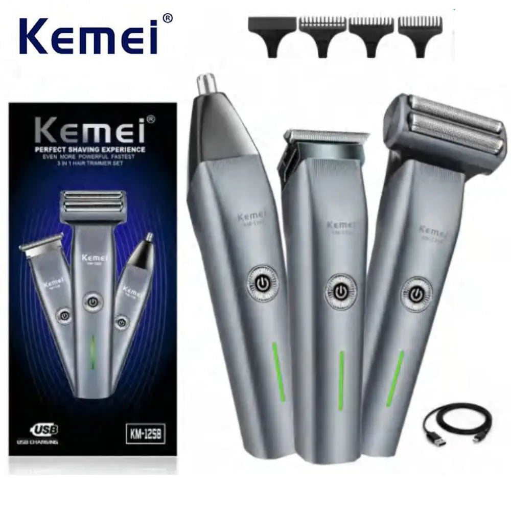 Kemei KM-1258 Rechargeable 3in1 Trimmer Set Super Groming Kit Hair Clipper