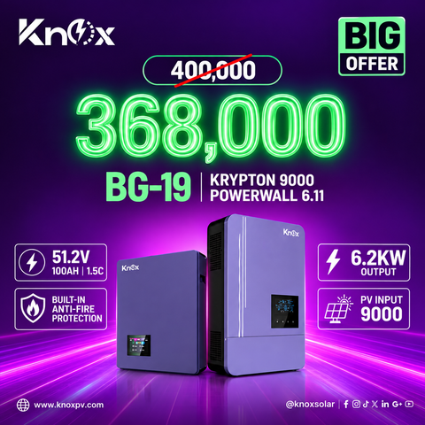KNOX BG-19 Big Offer Krypton 9000 6.2kW Hybrid Solar Inverter with Powerwall 6.11kWh 51.2V 100Ah