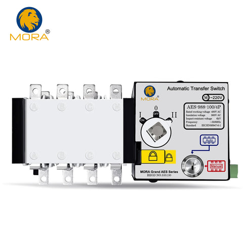 Mora AES-988-100/4P Handle Type 100A 4P AC Three Phase Dual Power Automatic Transfer Switch ATS