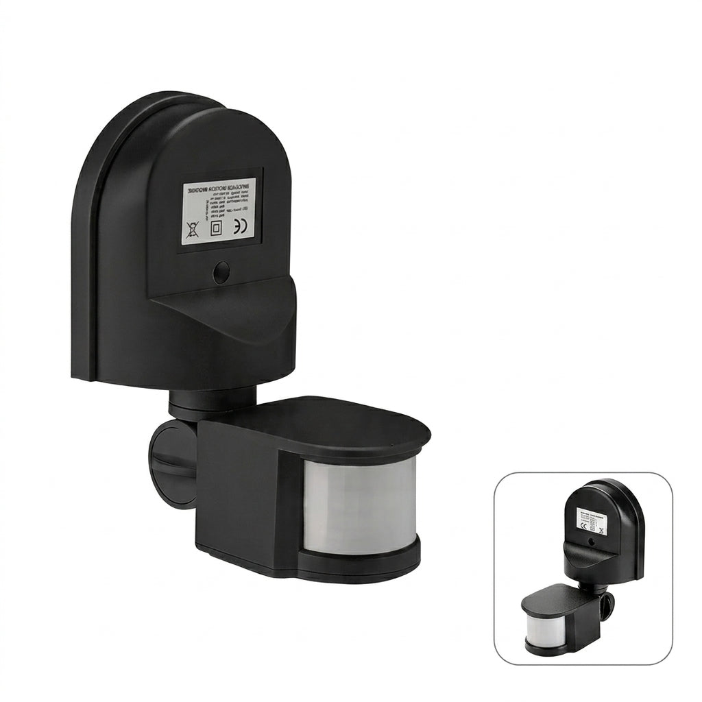 Motion Sensor 12V DC Black – Wired PIR Motion Detector for Automatic Lighting