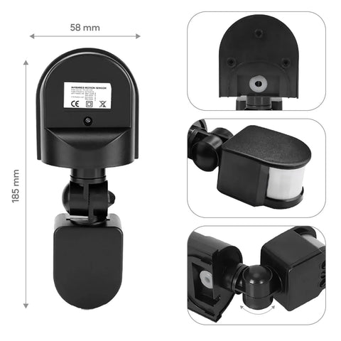 Motion Sensor 12V DC Black – Wired PIR Motion Detector for Automatic Lighting