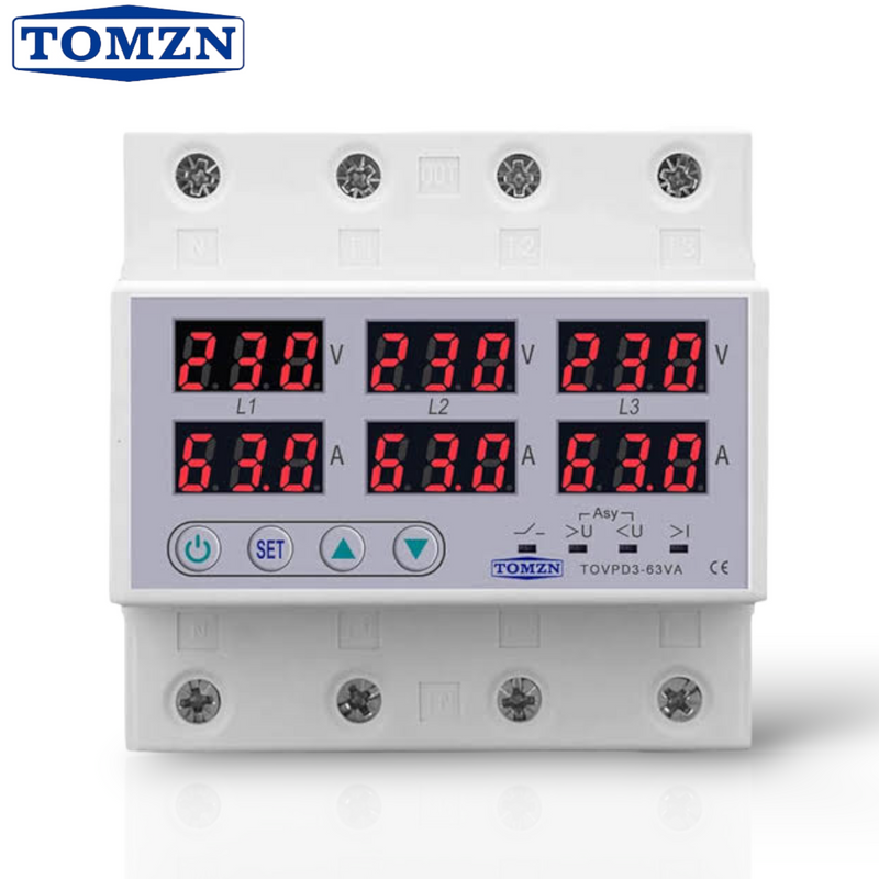 Tomzn 3 Phase Voltage and current Protector 63A and 100A 4 pole