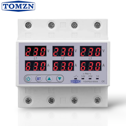 Tomzn TOVPD3-VA 3Phase 4 Pole Voltage and Current Protector