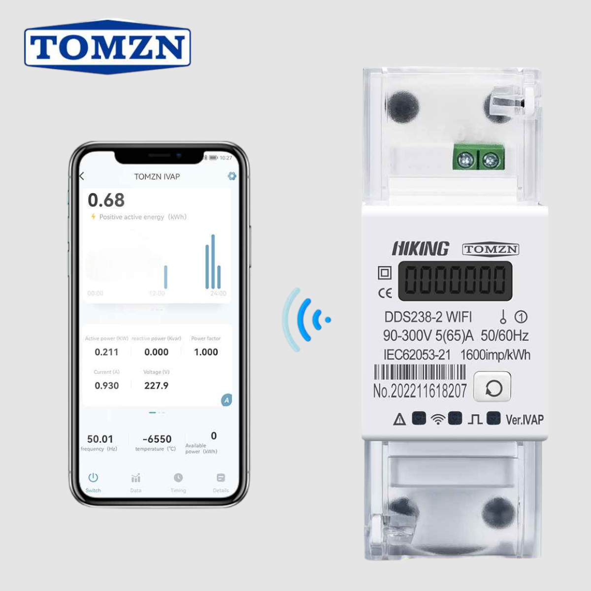 Tomzn DDS238-2 WIFI Smart Energy Meter With Display Power Consumption Monitor, With Import Export Power METER