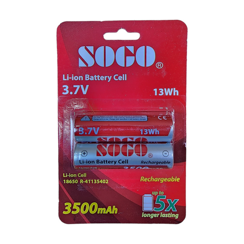 Sogo 3.7V Lithium Cell 18650 Rechargeable Battery 2500mah Button Top (Pack of 2)