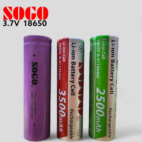 Sogo 3.7V Lithium Cell 18650 Rechargeable Battery 2500mah Button Top (Pack of 2)