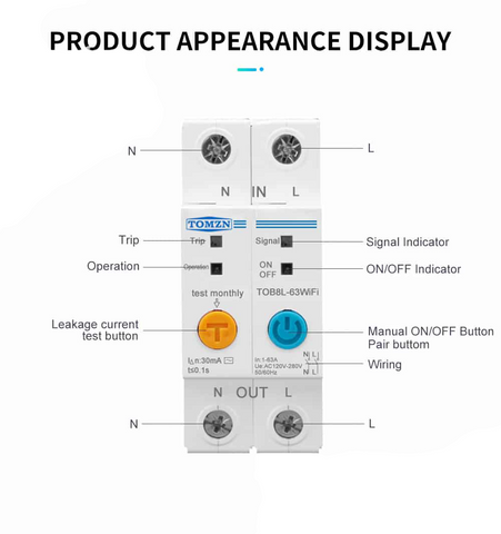 Tomzn 2Pole WIFI Smart Energy Meter Kwh Monitoring Circuit Breaker Timer Relay with Leakage Protection