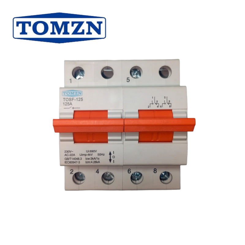 TOMZN TOSF-125 2P 125A MTS Dual Power Manual Transfer Isolating Switch Interlock Circuit Breaker TOMZN breaker type changeover