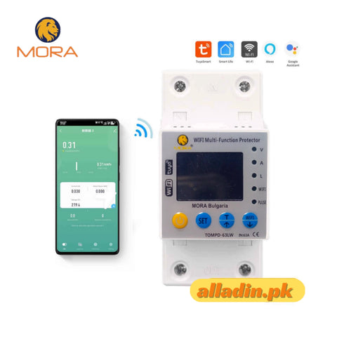 Mora 63A WIFI Smart Switch TUYA Energy Meter Kwh Metering Circuit Breaker Timer with voltage current and leakage protection. Mora 10in1 Smart Protector